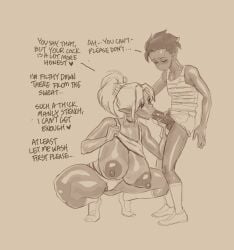 1boy 1boy1girl 1girls 2d big_breasts big_penis blowjob bra bra_lift breasts breasts_out choker elf elf_ears elf_female female female_penetrated greasymeta gym handjob handjob_while_sucking head_grab large_breasts large_penis male male/female male_penetrating massive_breasts monochrome older_female oral penis ponytail ponytail_hold saliva saliva_on_penis saliva_string saliva_trail shoes shorts socks sports_bra squatting squatting_blowjob straight tank_top thick_thighs thighs underwear younger_male younger_penetrating_older
