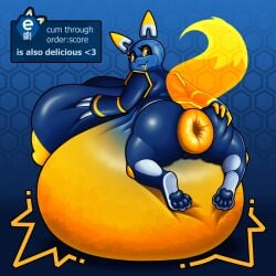 1:1 2025 4_toes ambiguous_fluids anthro anus areola ass belly big_anus big_belly big_breasts big_butt big_nipples biped blue_background blue_body blue_eyes breasts butt_grab digital_drawing_(artwork) digital_media_(artwork) dipstick_ears domestic_cat e621 ear_markings english_text esix eyelashes feet felid feline felis female glistening glistening_body glistening_butt hand_on_breast hand_on_butt hi_res huge_anus huge_belly huge_breasts hyper hyper_anus hyper_belly hyper_breasts inflation looking_at_viewer looking_back lying machine mammal mascot multicolored_body multicolored_ears nipples nsfw-tofu nude nude_female on_front pawpads paws puffy_anus rear_view robot simple_background smile solo tail text three-quarter_view toes translucent yellow_sclera yellow_tail