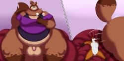 big_ass big_balls big_butt bigger_male fat fat_ass fat_butt fat_male fox furry megacoolbear_(artist) original_characters overweight phone sitting_on_another sitting_on_person small_penis tanuki tanuki_balls tanuki_humanoid
