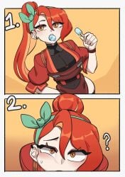 1girls female hyyun implied_oral june_(hyyun) looking_at_viewer oc original_character red_hair