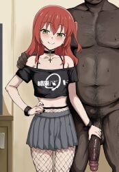 1boy 1boy1girl 1girls ai_generated black_nails blush bocchi_the_rock! cheating cheating_(relationship) cheating_female cheating_girlfriend dark-skinned_male earrings fat_male fishnet_pantyhose fishnets girthy_penis goth goth_fashion goth_girl hairy_male hand_on_own_hip indoors interracial kita_ikuyo large_penis long_penis looking_at_viewer male/female medium_breasts midriff naughty_face necklace netorare ntr penis_grab pleated_skirt ready_to_fuck room skirt smile straight testicles veiny_penis waroffree