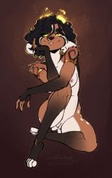 anklet anthro black_hair black_nose bodily_fluids bovid breasts brown_body brown_fur caprine caprine_demon demon ear_piercing ear_ring eyebrow_piercing facial_piercing female fur genital_fluids genitals goat gold_armlet hair hi_res horizontal_pupils horn hybrid jewelry kody_(pudgeruffian) looking_at_viewer mammal nipples nude nude_female piercing pupils pussy ring_piercing scottieman smile solo succubus vaginal_fluids vulva yellow_eyes yellow_horn