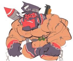 1boy bara chains cop gay marshal_law masked muscle muscles shorts wetyuip