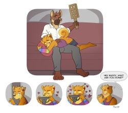 2025 absurd_res anthro biped black_nose blush blush_lines bottomwear bottomwear_down brown_body bulge butt_slap canid canine canis caught cheek_tuft clothed clothing collared_shirt curled_tail dialogue domestic_dog dress_shirt duo ear_piercing ear_ring english_text facial_tuft gay gay_male heart_symbol hi_res holding_object jockstrap looking_at_another looking_pleasured male male/male mammal orange_body pants partially_clothed piercing pucco ring_piercing shirt shorts shorts_down slap sniffing sniffing_clothes spanking spanking_paddle speech_bubble tail text topwear tuft underwear underwear_sniffing yaoi