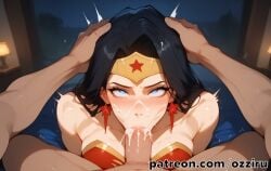 1boy 1boy1girl absurd_res ai_generated bed bedroom black_hair blowjob cock cock_worship dc dc_comics dcau face_fucking fellatio female female_focus female_penetrated hi_res highres indoors irrumatio justice_league long_hair male male/female male_penetrating male_penetrating_female oral oral_sex ozziru patreon pov pov_eye_contact revealing_clothes self_upload straight superhero superheroine tiara uncensored wonder_woman wonder_woman_(series)