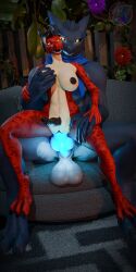 1:2 absurd_res anal anal_sex animal_genitalia anthro balls bite_mark blender_(artwork) blender_cycles breast_grab breasts capcom digital_media_(artwork) double_penetration dragon duo flying_wyvern furniture futanari genital_slit genitals glowing glowing_eyes glowing_genitalia glowing_mouth glowing_penis hand_on_breast herm hi_res intersex intersex/male male monster_hunter mostly_nude mythological_creature mythological_scalie mythology nargacuga nipples penetration penis sami_demarco scalie scar scarf scarf_only sex size_difference sofa sofa_sex vaginal_penetration vahlyance vayhl'ayne_(vahlyance)