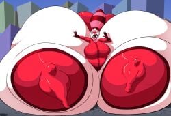 1girls anthro belly boots booty_quack_(xxrskxx) chubby chubby_female cityscape colossal_ass eye_mask face_mask fat female female_focus female_only furry gloves hand_on_ass hips hyper_ass jaeh meat_wall_(body_type) red_fur sitting spandex spandex_suit stomach superheroine tanuki tanuki_girl tanuki_humanoid tanuki_tail thick_thighs thighs white_hair wide_hips