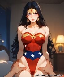 1boy 1boy1girl absurd_res ai_generated ass_grab bed bedroom black_hair dc dc_comics dc_super_hero_girls dcau female female_focus female_penetrated groping hi_res highres indoors justice_league long_hair male male/female male_penetrating male_penetrating_female ozziru patreon revealing_clothes self_upload standing straight superhero superheroine tiara uncensored wonder_woman wonder_woman_(series)