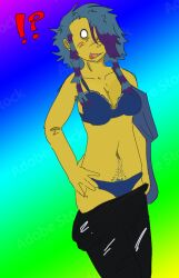 1girls alternate_version_available blue_hair bra doomspire_defense female panties partially_clothed roblox roblox_game robloxian rockstar_(doomspire_defense) scene self_upload starpox tagme undressing