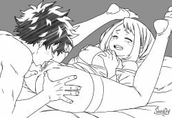 1boy 1girls animated anus big_ass big_breasts black_and_white blush boku_no_hero_academia breasts closed_eyes devouring_pussy eating_pussy female fit_female hands_on_breasts hands_on_own_breasts izuku_midoriya legs_up licking_pussy male mostly_nude muscular muscular_male my_hero_academia no_sound ochako_uraraka pleasure_face pussy ripped_clothing sketch sketchdrif spreading squeezing_breasts