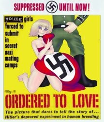 1boy 1boy1girl 1girls almost_naked almost_nude blonde_female blonde_hair blonde_hair blonde_hair_female blue_eyes boots female male male/female nazi nazi_flag nazi_imagery nazi_uniform older_male s0d0my_s1n short_hair smile smile_at_viewer smiling smiling_at_viewer ss_uniform straight swastika young younger_female