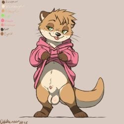 1:1 animal_genitalia anthro ball_tuft balls belly big_balls biped bottomless brown_body brown_fur clothed clothing clothing_lift cocky colored fully_sheathed fur genitals green_eyes hoodie looking_away looking_sideways male mammal mustelid oddscreen otter penis penis_tip shaded sheath smile smirk solo tail tan_body tan_fur tongue tongue_out topwear tuft