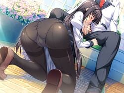 ass black_hair blush censored closed_eyes erect! female game_cg long_hair pantyhose penis piromizu trinity_euphoria