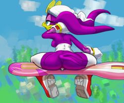 anthro areola ass avian bandana beak big_breasts bird blue_eyes breasts chest_tuft cm_august elbow_gloves extreme_gear eyewear feathers female fur gloves hair hedgehog hover_board hoverboard long_hair macro male micro nipples nude pose purple_body pussy sega silver_the_hedgehog size_difference smile sonic_(series) sonic_free_riders sonic_riders straight swallow tuft video_games wave_the_swallow white_fur