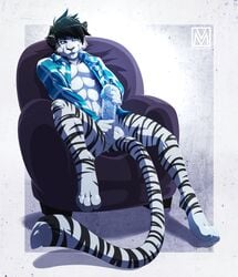 2014 abs anthro balls black_hair blue_eyes chair cum cum_on_chest feline furry furry_only hair hi_res high_resolution lapres male male_only masturbation mrtweek muscles pecs penis precum solo tiger white_tiger