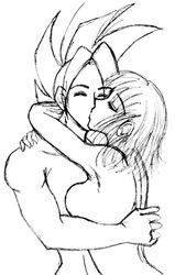 black_and_white breasts dragon_ball dragon_ball_gt female jesschan kiss kissing male male/female naked nude nudity pan_(dragon_ball) sketch topless uncensored uub