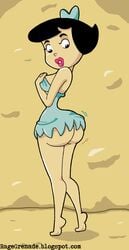 ass ass_shake betty_rubble black_eyes black_hair dress female female_only hanna-barbera human lipstick looking_back looking_down no_panties rage_grenade sideboob solo the_flintstones