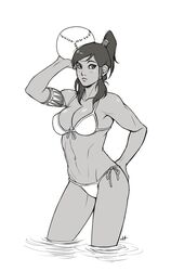 1girls avatar_legends ball beach_ball bikini clothes dark-skinned_female dark_skin female female_only frostious human korra medium_breasts monochrome smooth_skin solo swimsuit the_avatar the_legend_of_korra water water_tribe