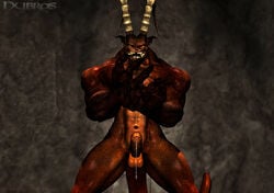 3d abs anthro darkviper199027 demon fangs furry furry_only horn male male_only muscles nude nybras pecs penis precum solo tongue tongue_out yellow_eyes