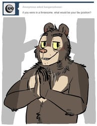 anthro artdecade balls bear begging blush english_text furry furry_only gay group imminent_sex kneeling male penis silhouette sloth_bear text threesome tumblr willy_(artdecade)