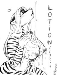 2014 anthro areola big_breasts breasts english_text erect_nipples feline female heart hybrid max_blackrabbit nipples nude skunk solo text tiger white_tiger zig_zag