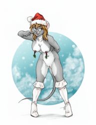 anthro blonde_hair breasts eyewear female fur furry glasses grey_fur hair mouse nipples nude rodent solo thetiedtigress white_fur