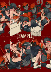 1boy bath bathing biting black_hair blood blush breast_sucking breasts claws creature female highres hug hug_from_behind kill_la_kill matoi_ryuuko multicolored_hair muscle nude personification red_hair rei_(sanbonzakura) sample scissor_blade senketsu shoes sneakers straight streaked_hair