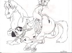 101_dalmatians anal balls canine captain_(101_dalmatians) disney equine feline feral furry furry_only gay hindpaw holidaypup horse interspecies line_art male male_only oral paws penis pongo precum presenting sergeant_tibbs tibbs yaoi