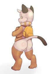 anthro ass backpack balls black_nose clothing feline fur furry lambent male male_only open_mouth plain_background simple_background solo white_background yellow_eyes