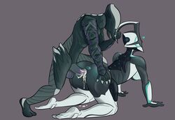 1boy 1girls ash_(warframe) cum cum_in_pussy cum_inside female horn_grab hotn male nyx_(warframe) straight tagme warframe