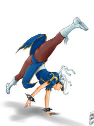 chun-li female female_only handstand human kevinz_(artist) kick pantyhose solo splits street_fighter tagme upside-down upside-down_splits