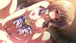 areolae blush breast_grab breasts brown_hair cum cum_in_pussy facial female game_cg hishida_ayame indoors large_breasts long_hair male minori natsuzora_no_perseus nipples penis purple_eyes pussy sex straight sweat uncensored vaginal_penetration yuzuna_hiyo