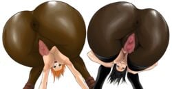 2010s 2d 2d_(artwork) 2girls anus ass bent_over black_hair black_leggings black_legwear blue_eyes breasts brown_eyes censored dirtyking69 edit female female_focus female_only hi_res highres large_labia leg_lock leggings looking_at_viewer looking_back mosaic_censoring nami nico_robin nipples one_piece orange_hair oreteki pre-timeskip presenting_anus pussy shounen_jump transparent_background transparent_png two_tone_skin uncensored_anus vagina