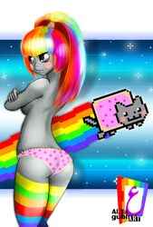 anthro arms_folded furry humanized meme multicolored_hair nyan_cat panties thighhighs ya3gubi