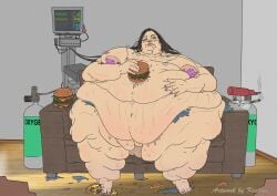 1girls alternate_version_available belly black_hair blob cardiac_arrest death_feederism health_issues health_play heart_issues heartbeat huge_belly hyper_belly hyper_thighs massive_belly morbidly_obese morbidly_obese_female out_of_breath out_of_shape ssbbw sweat unhealthy