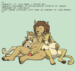 1boy 2girls areola balls breasts erect_nipples feline female femsub flaccid flexible_survival furry handjob large_breasts lion lioness male male_with_female maledom multiple_girls nipples nude overweight penis pregnant sequence transformation