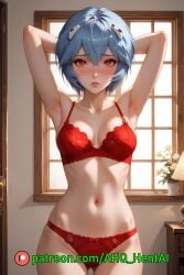 1girls ahq_hentai ai_generated bedroom blue_hair blush breasts medium_breasts neon_genesis_evangelion petite rei_ayanami shy solo_female stable_diffusion standing underwear