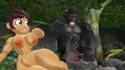 3d areolae big_ass big_breasts erect_nipples female fighting_over_girl hidden_pussy in_awe jaw_grab jungle jungle_background king_kong king_kong_(2005) king_kong_(series) latina luz_noceda mikumikudance mmd nude the_owl_house tyrannosaurus_rex vastatosaurus_rex