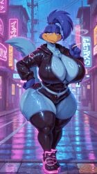 1female 1girls 2026 2026s 2d 2d_(artwork) 2d_artwork ai ai-created ai_art ai_assisted ai_generated anthro anthro_female anthrofied avian avian_humanoid beak bedroom_eyes belly_button big_breasts bird bird_girl bird_humanoid black_eyes black_jacket black_legwear black_short_shorts black_shorts black_stockings black_thigh_highs black_thighhighs blue_body blue_feather blue_feather_hair blue_feathers blue_hair blue_sky blue_tail blush boob_window breast breasts building buildings canid canine canis cigarette cigarette_smoke cleavage closed_beak closed_mouth closed_smile cloud clouds cuculiform detailed_background eyebrows eyelashes feather_hair feathered_tail feathers female female_anthro female_focus female_only floppy_ears fluffy_tail footwear fur furry furry_female furry_only genderswap_(mtf) hair half-closed_eyes hi_res high_heels high_quality high_resolution highres holding_cigarette huge_breasts huge_thighs illustrious_(stable_diffusion) jacket jacket_open large_breasts legwear long_tail looking_at_viewer looney_tunes mammal massive_breasts massive_thighs mtf_crossgender narrowed_eyes navel neon neon_lights new_world_ground_cuckoo night night_sky nighttime open_jacket outdoors outside pink_eyes pink_footwear pink_pupils pink_shoes pony_diffusion_(model) pony_diffusion_xl pupils rain raining road_runner_(looney_tunes) roadrunner rule63 rule_63 seductive shiny_feather shiny_feathers shoes short_shorts shorts sky smile smiling smiling_at_viewer solo solo_female solo_focus space_jam space_jam:_a_new_legacy stable_diffusion standing stockings sweat sweatdrop sweatdrop_on_breasts sweatdrops sweatdrops_on_breasts sweating sweaty sweaty_body sweaty_breasts synthneon tagme tail thick_thighs thigh_highs thighhighs thighs thunder_thighs voluptuous voluptuous_anthro voluptuous_female warner_bros warner_bros._animation warner_brothers wet_body wet_breasts wet_clothes wet_clothing wet_feather wet_feathers wide_hips yellow_beak zipper