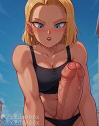 1futa 1futanari 2d 4k ai_generated android_18 bangs belt big_penis blonde_hair blue_eyes breasts clothing crop_top denim dragon_ball dragon_ball_z earrings erection futa_focus futa_only futanari huge_cock jacket jewelry large_breasts large_penis large_testicles light-skinned_futanari light_skin long_sleeves looking_at_viewer midriff navel nipples no_bra pantyhose penis presenting_penis shirt short_hair skirt solo_futa standing striped_sleeves testicles thick_thighs thighs underboob veins veiny_penis xlily666x