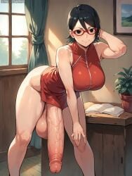 ai_generated big_penis futanari grapesss light-skinned_futanari naruto sarada_uchiha