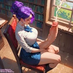 ai_generated big_penis cum cumming dickgirl djxcarline ejaculation erection futa_monster futanari huge_cock library open_mouth penis purple_hair sperm testicles uncensored