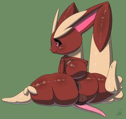 anthro anus ass balls big_butt erection furry girly lagomorph long_ears lopunny male male_lopunny male_only male_pokemon nintendo penis pokemon pokemon_(species) rabbit smile solo teapot_(body_type) video_games wide_hips zeeman