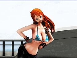 1girls 3d animated bikini bikini_bra bouncing_breasts bouncy breasts busty cleavage female female_only jeans nami one_piece post-timeskip solo terrasucre voluptuous