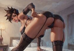 1girls ai_generated ass big_breasts lena_oxton looking_back overwatch overwatch_2 oxtonai short_hair tracer