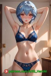 1girls ahq_hentai ai_generated bedroom blue_hair blush breasts medium_breasts neon_genesis_evangelion petite rei_ayanami shy solo_female stable_diffusion standing underwear