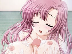 ayane_(shimai_don) blush breasts closed_eyes cum female game_cg katsura_tomoe large_breasts long_hair male nipples paizuri penis pink_hair shimai_don~shirudaku_de~ straight uncensored