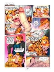 2boys age_difference anthro anthro_on_anthro ass balls big_penis blush clothed clothing comic comic_page deepthroat dennis_(zourik) dialogue embarrassed english_text erection fangs father_and_child father_and_son feline fur furry furry_only gay incest incest_(lore) javier_(zourik) male male/male male_only male_penetrating muscular muscular_male nude older_male on_knees open_mouth oral pants_down parent_and_child penetration penis saliva saliva_on_penis sex tail text tiger veiny_penis younger_male zourik