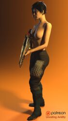 1girls 3d ana_bray black_hair breasts bungie destiny_(game) destiny_2 female gun nipples rifle short_hair solo topless unveilingavidity