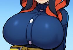 ai_generated alternate_breast_size breast_focus breasts carmine_(pokemon) close-up female large_breasts mullon novelai pokemon pokemon_(anime) pokemon_(game) pokemon_sv solo solo_focus top_heavy